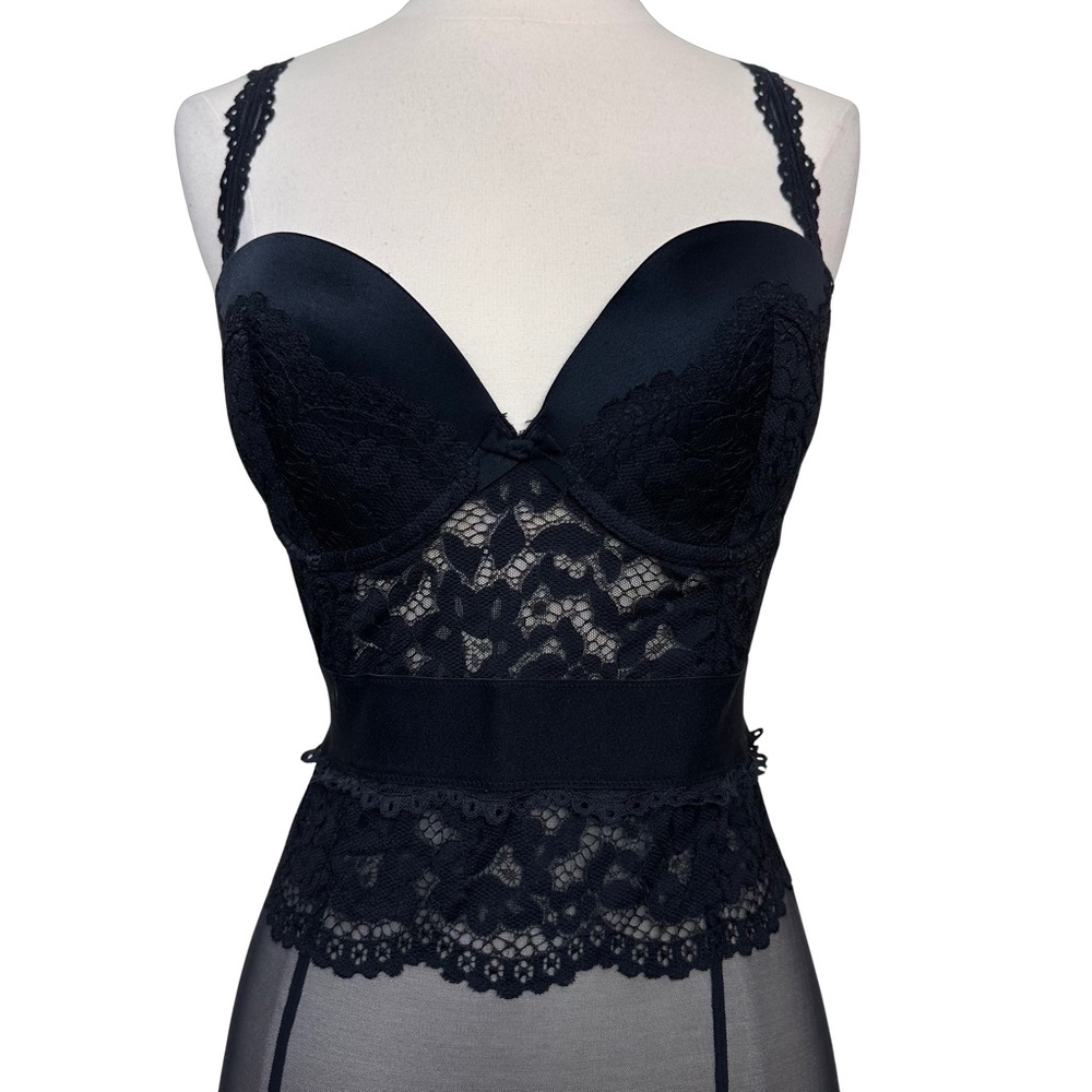 Victorias Secret 34D Black Lace Underwire Sexy Lingerie Teddy Garter Clip Dress - Picture 3 of 12